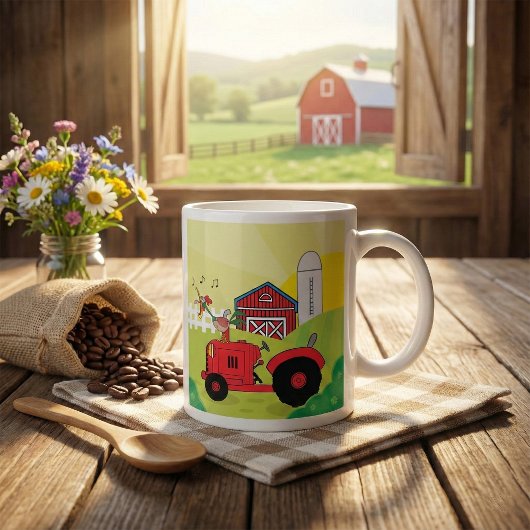 Mug Scène de ferme avec coq chantant sur tracteur