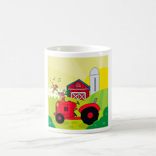 Mug Scène de ferme avec coq chantant sur tracteur