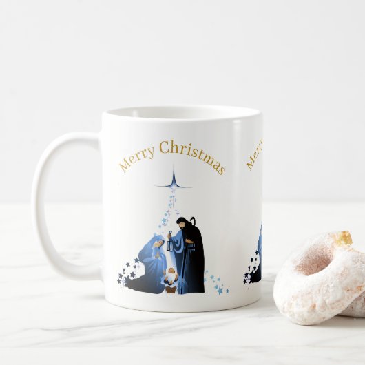 Mug Scène de la Nativité Joyeux voeux de Noël (Avec donut)