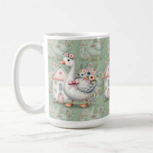Mug Scène de maison florale de l'oie de cottage