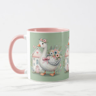 Mug Scène de maison florale de l'oie de cottage