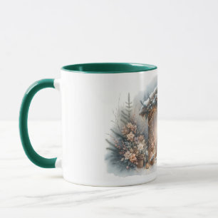 Mug Scène de Nativité Rustique avec Fleurs d'Hiver