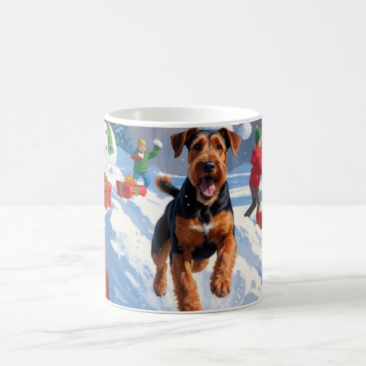 Mug Scène de neige festive de Noël Airedale (Centre)
