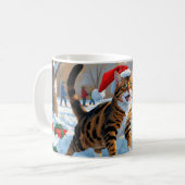 Mug Scène de neige festive de Noël avec un chat Bengal (Devant gauche)