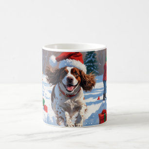 Mug Scène de neige festive de Noël avec un épagneul br