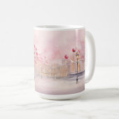 Mug Scène de Noël rose en extérieur (Devant droit)