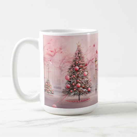 Mug Scène de Noël rose en extérieur (Gauche)
