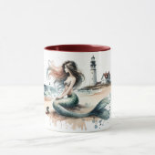 Mug Scène de phare de sirène à l'aquarelle côtière (Centre)