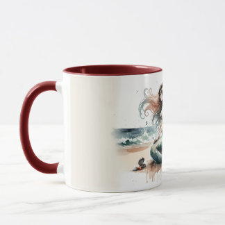 Mug Scène de phare de sirène à l'aquarelle côtière