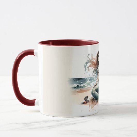 Mug Scène de phare de sirène à l'aquarelle côtière (Gauche)