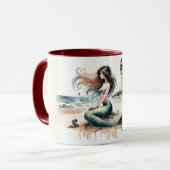 Mug Scène de phare de sirène à l'aquarelle côtière (Devant gauche)