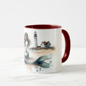 Mug Scène de phare de sirène à l'aquarelle côtière (Devant droit)