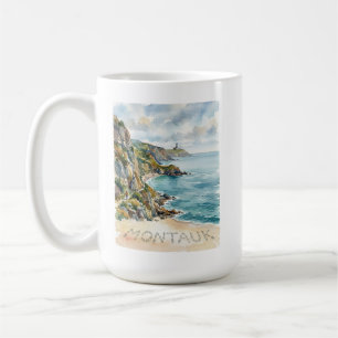 Mug Scène de plage à l'aquarelle du phare de Montauk S