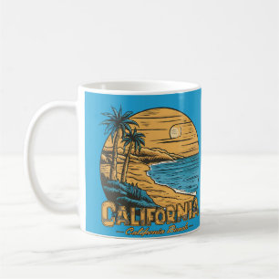 Mug Scène de plage rétro californienne au coucher du s