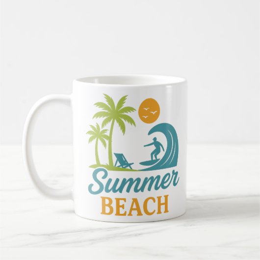 Mug Scène de surf de plage rétro estivale (Gauche)