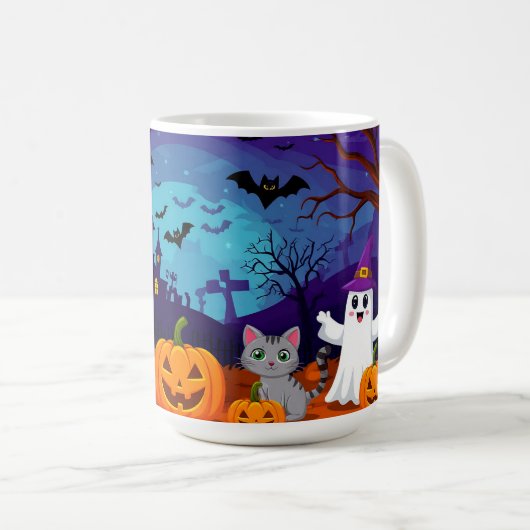 Mug Scène d'Halloween au clair de lune et citrouilles (Devant droit)