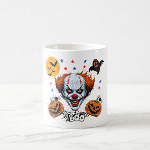 Mug Scène d'Halloween avec un clown flippant et des ci