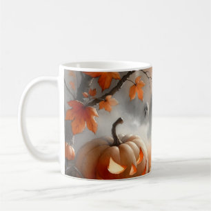 Mug Scène d'Halloween lunaire avec citrouille et fantô