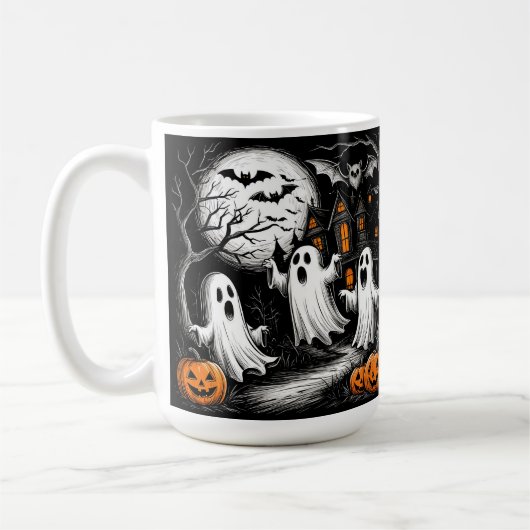 Mug Scène effrayante d'Halloween avec des fantômes (Gauche)