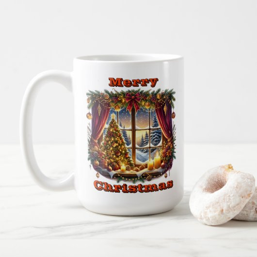 Mug Scène envoûtante de la forêt de Noël (Avec donut)
