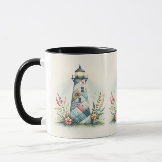 Mug Scène florale côtière du phare patchwork (Gauche)