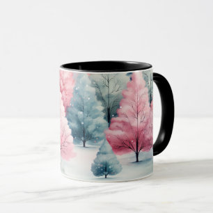 Mug Scène hivernale de la menthe et des sapins roses