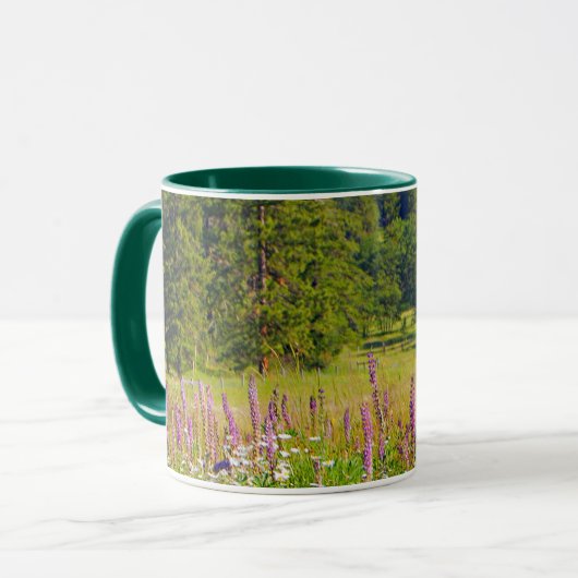 Mug Scène naturelle, vert, violet, prairie, fleur sauv (Devant gauche)