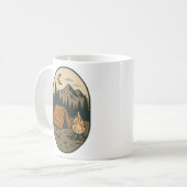 Mug Scène nocturne de camping vintage feu de camp mont (Devant gauche)