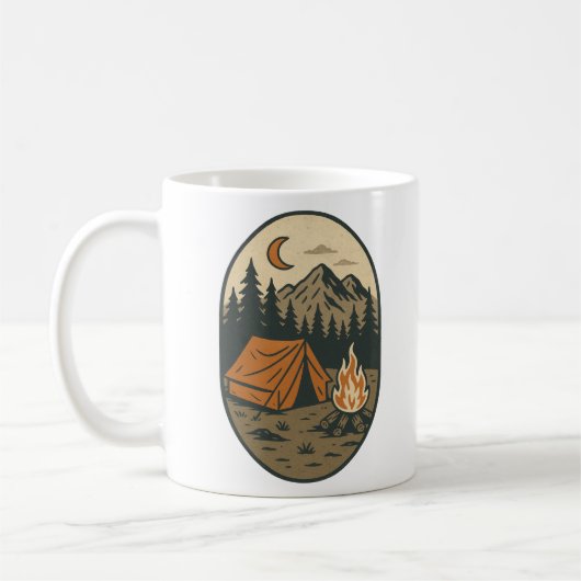Mug Scène nocturne de camping vintage feu de camp mont (Gauche)