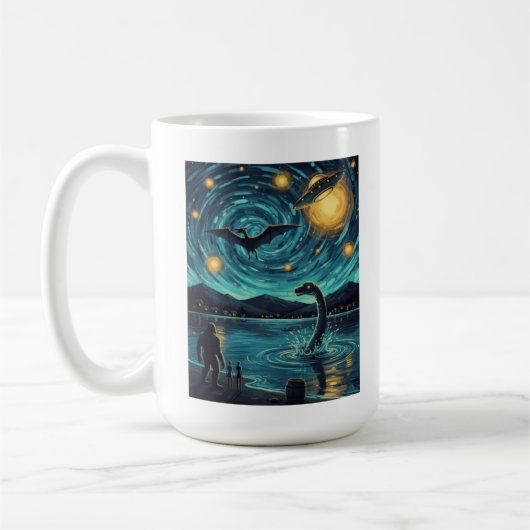 Mug Scène nocturne de cryptide Nessie Ptérosaure UFO B (Gauche)