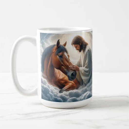 Mug Scène sereine de Compassion avec Jésus et Cheval (Gauche)