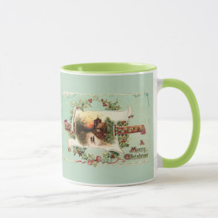 Mug Scène vintage d'hiver et salutation de Noël