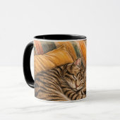 Mug Scène vinyle de chat confortable et de café, Tabby (Devant gauche)