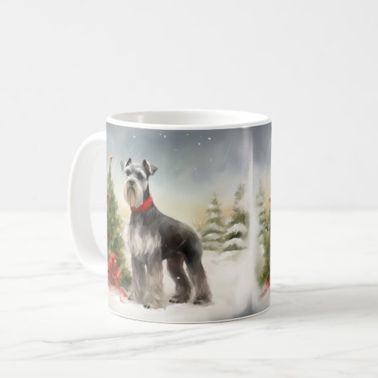 Mug Schnauzer Chien à Noël de neige (Devant gauche)