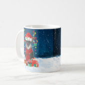 Mug Schnauzer Chien en neige avec cadeaux de Noël (Devant gauche)