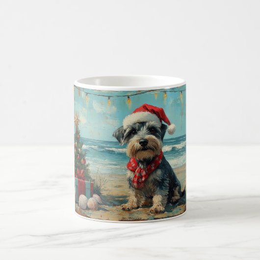 Mug Schnauzer Chien Noël Plage Vintage (Centre)