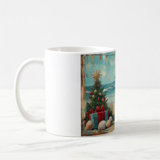 Mug Schnauzer Chien Noël Plage Vintage (Gauche)