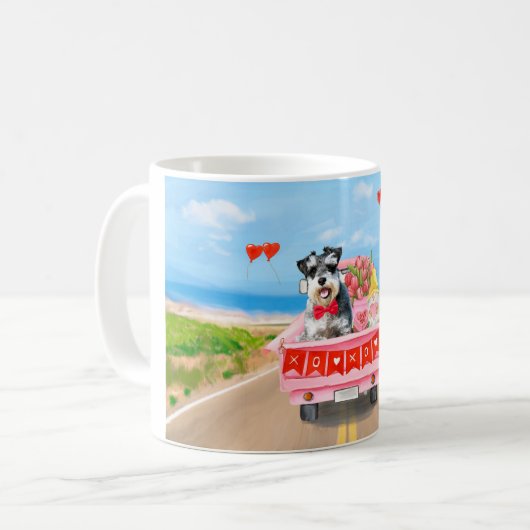 Mug Schnauzer Chien Saint Valentin Coeurs de camion (Devant gauche)