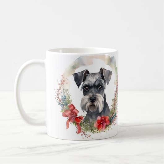 Mug Schnauzer Christmas Wreath Festive Pup (Gauche)
