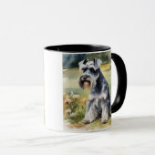 Mug Schnauzer miniature dans le jardin - Aquarelle (Devant droit)