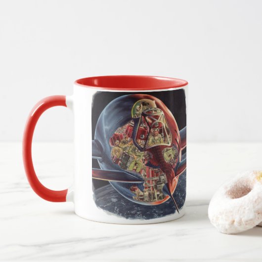 Mug Science-fiction vintage Astronaute Fusée Vaisseau  (Avec donut)