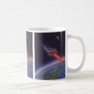 Mug Science-fiction vintage, fusée Sci Fi au-dessus de