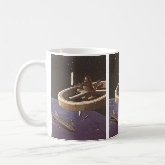Mug Science-fiction vintage, Station spatiale avec pla (Gauche)