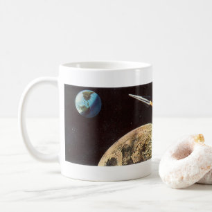 Mug Science-fiction vintage, vaisseau à fusée au-dessu