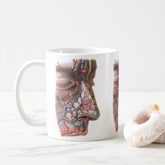 Mug Science vintage Anatomie humaine, Visage avec nez (Avec donut)