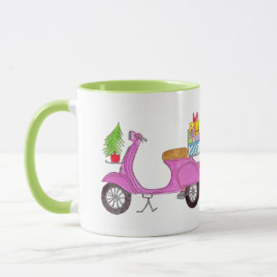 Mug Scooter de Noël dessiné à la main avec cadeaux Caf