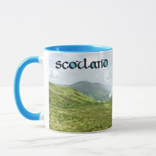 Mug Scotland Calligraphy with Highlands Mountains (Gauche)