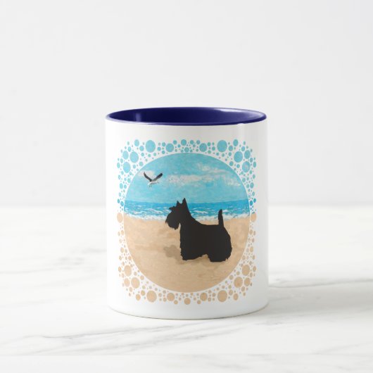 Mug Scottie à la plage avec mouette (Centre)