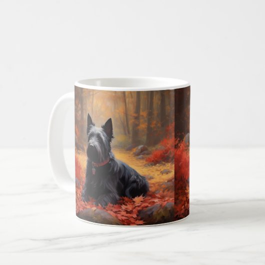 Mug Scottish Terrier en automne Leaves Fall Inspire (Devant gauche)