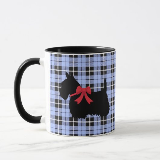 Mug Scottish Terrier, Scotland dog, Baby blue plaid (Gauche)
